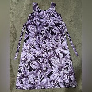 Looking Good Purple & White Floral Tank Midi-Maxi Sun Dress Tie-Back Leg Slits